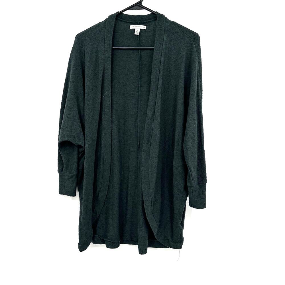 American Eagle Size Small Cardigan Gray Open Front 3/4 Sleeve Lightweight Cocoon